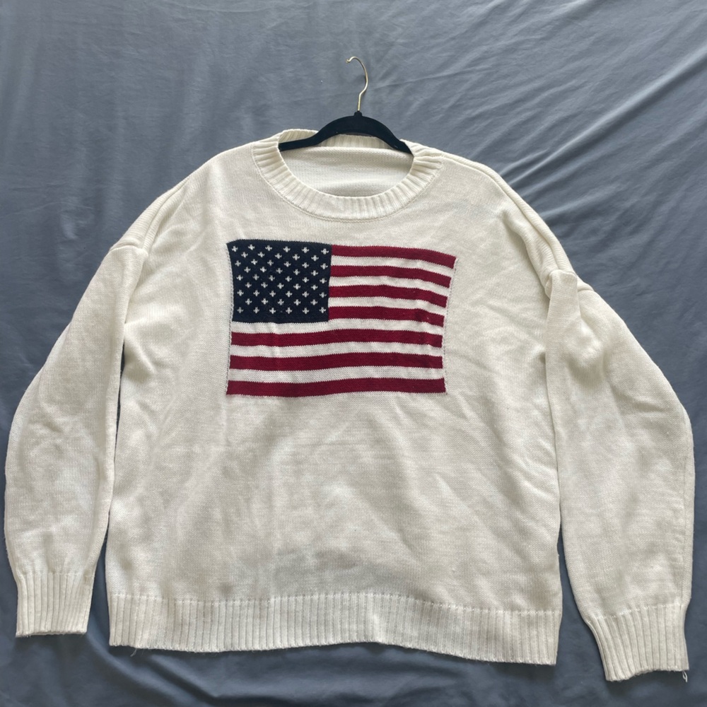White Sweater with American Flag Design